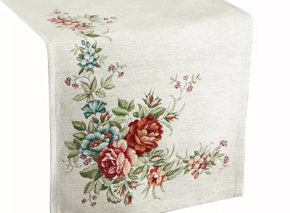Bieżnik gobelinowy 45x140 1233 naturalny z wzorem kwiatowym