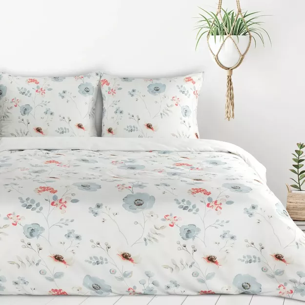 Pościel z mikrowłókna 140x200 INES biała z wzorem delikatnych kwiatków Design 91