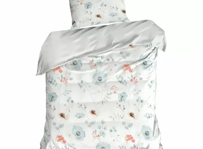 Pościel z mikrowłókna 140x200 INES biała z wzorem delikatnych kwiatków Design 91