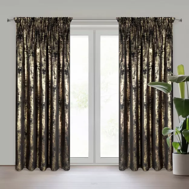 Zasłona na taśmie 140x270 RENIA welwetowa czarna z szampańskim przecieranym wzorem