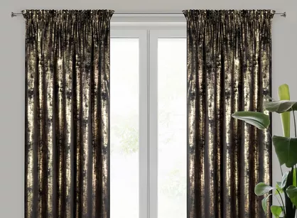 Zasłona na taśmie 140x270 RENIA welwetowa czarna z szampańskim przecieranym wzorem