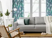 Zasłona na przelotkach 140x250 PALMS 2 biała z nadrukiem zielonych niebieskich liści palmy - 8