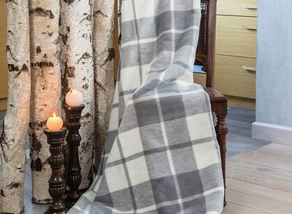 Koc bawełniany 150x200 1012-2 popielaty w kratkę z frędzlami