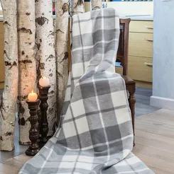 Koc bawełniany 150x200 1012-2 popielaty w kratkę z frędzlami