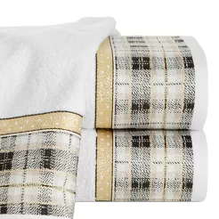 Ręcznik świąteczny 70x140 ANGEL biały z żakardową bordiurą w kratkę z nicią metaliczną