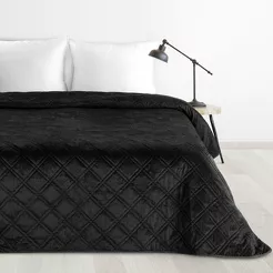 Narzuta welwetowa 170x210 LUIZ 8 czarna pikowana hot press w wyrazisty geometryczny wzór