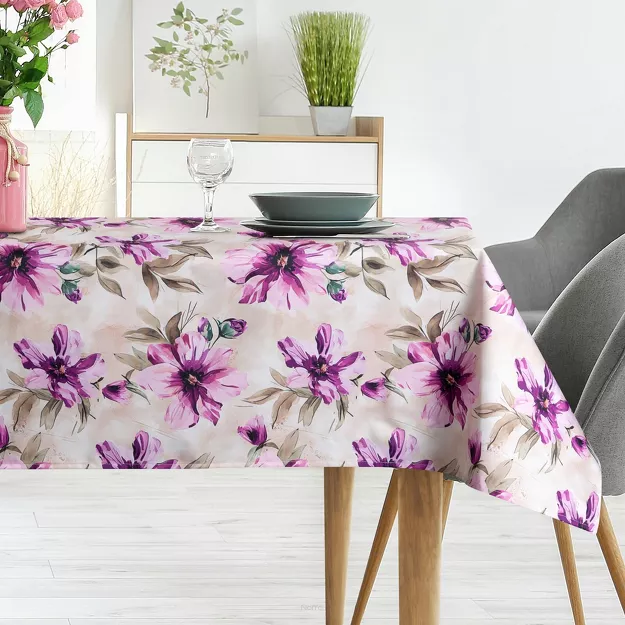 Obrus na taras 140x220 GARDEN 29 kremowy wodoodporny różowy styl kwiatowy