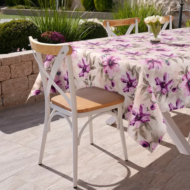 Obrus na taras 140x220 GARDEN 29 kremowy wodoodporny różowy styl kwiatowy