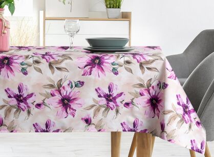 Obrus na taras 140x220 GARDEN 29 kremowy wodoodporny różowy styl kwiatowy