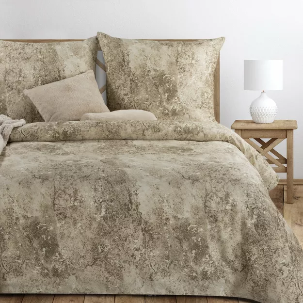 Pościel satynowa 140x200 SPRING 77 jasny brąz beż z wzorem marmurkowym z kolekcji Classic