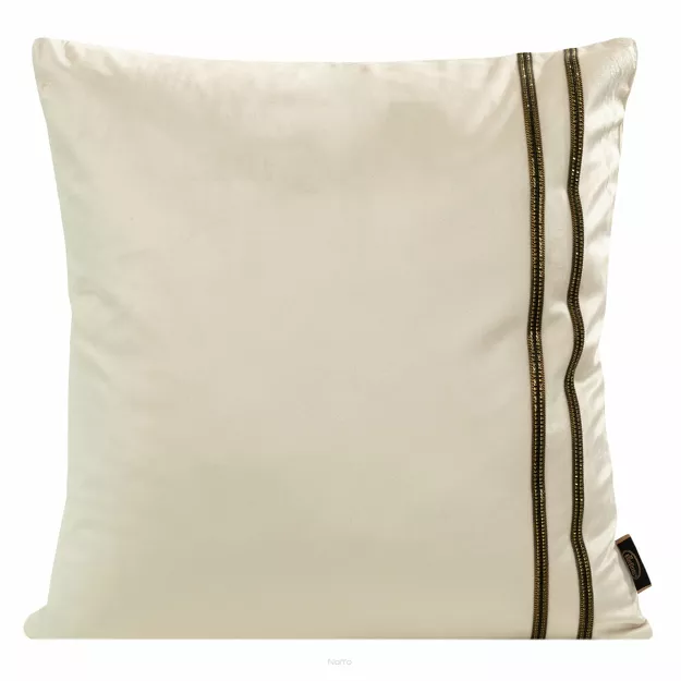 Poszewka welwetowa 45x45 VELVET 31B kremowa z przeszywaną dekoracyjną pasmanterią
