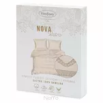 Pościel satynowa 160x200 RETRO 5 beżowa z delikatną koronką z kolekcji Premium - 2