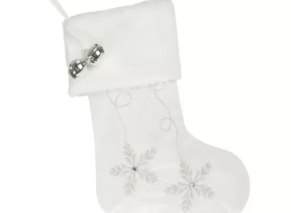 Skarpeta świąteczna 28x50 ANGEL biała srebrna z aplikacją