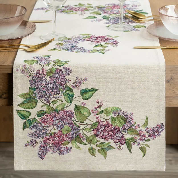 Bieżnik gobelinowy 40x100 1424 naturalny z nadrukiem kwiatów bzu