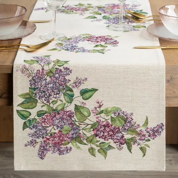 Bieżnik gobelinowy 40x100 1424 naturalny z nadrukiem kwiatów bzu