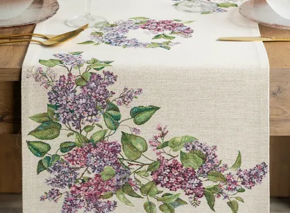 Bieżnik gobelinowy 40x100 1424 naturalny z nadrukiem kwiatów bzu