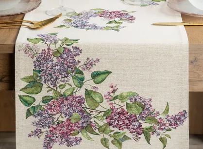 Bieżnik gobelinowy 40x100 1424 naturalny z nadrukiem kwiatów bzu