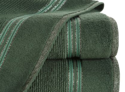 Ręcznik 30x50 FILON Eva Minge ciemna zieleń zdobiony bordiurą w prążki z połyskującą srebrną nicią