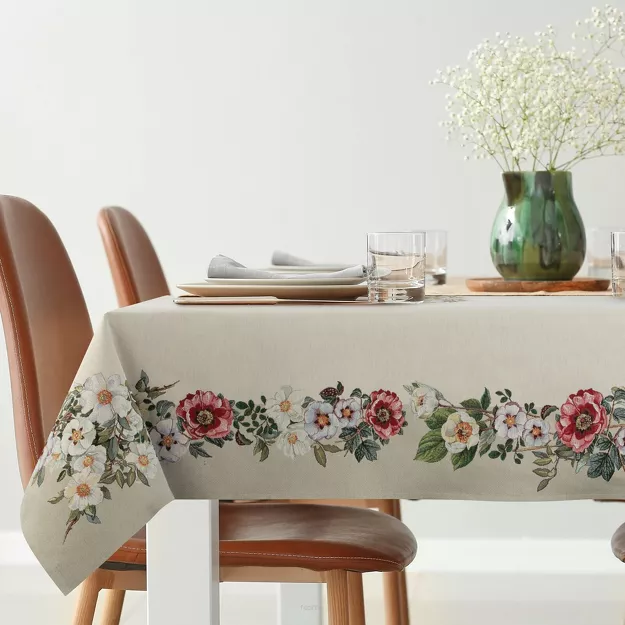 Obrus gobelinowy 140x180 4039 naturalny z nadrukiem kwiatowym