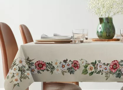 Obrus gobelinowy 140x180 4039 naturalny z nadrukiem kwiatowym