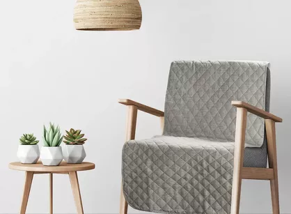 Narzuta na fotel 70x160 LEN 1 stalowa pikowana imitująca len