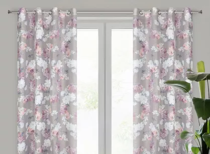 Zasłona na przelotkach 140x250 SHERRY kolorowa z lekkiej półprzeźroczystej etaminy z nadrukiem kwiatowym