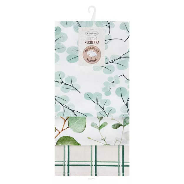 Komplet ścierek kuchennych 3x50x75 CLOVER zielone w różne wzory z bawełny