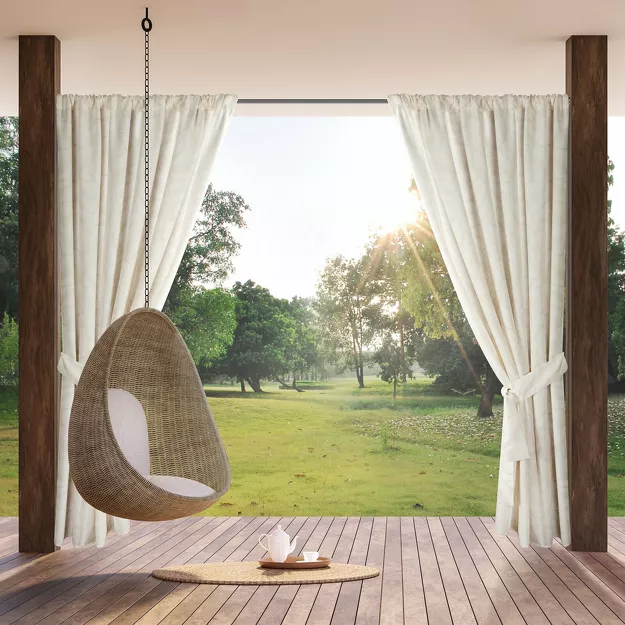 Zasłona na taras 155x200 GARDEN 3 biała w tunelu wodoodporna subtelny wzór beżowych liści