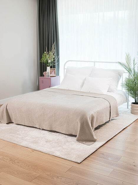 Koc bawełniany 180x220 0293-10 simple taume szaro beżowy gładki wykończony szydełkiem