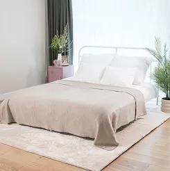 Koc bawełniany 180x220 0293-10 simple taume szaro beżowy gładki wykończony szydełkiem