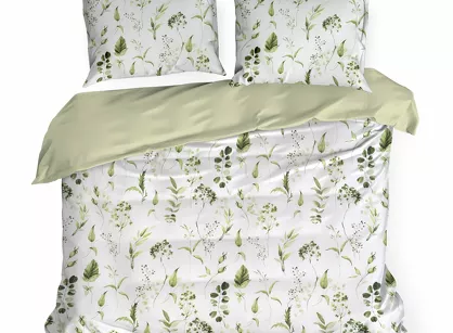 Pościel satynowa 160x200 SPRING 105 biała oliwkowa z delikatnym wzorem kwiatowym z kolekcji Classic