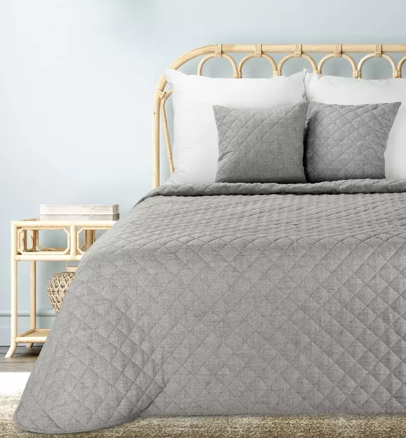 Narzuta jednokolorowa 220x240 LEN 1 stalowa pikowana imitująca len