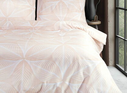 Pościel flanelowa 160x200 31506/1 różowa w białe liście