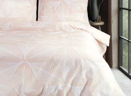 Pościel flanelowa 160x200 31506/1 różowa w białe liście