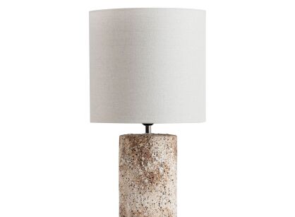 Lampa stołowa fi 29x60 NOA jasny brąz o strukturze granitu z matowym kremowym abażurem
