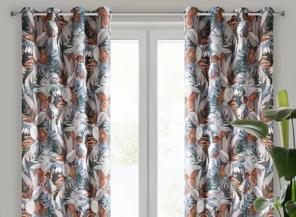 Zasłona na przelotkach 140x270 MARILA stalowa ruda z nadrukiem botanicznym