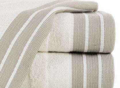 Ręcznik bawełniany 50x90 PATI kremowy w pasy z szeroką żakardową bordiurą