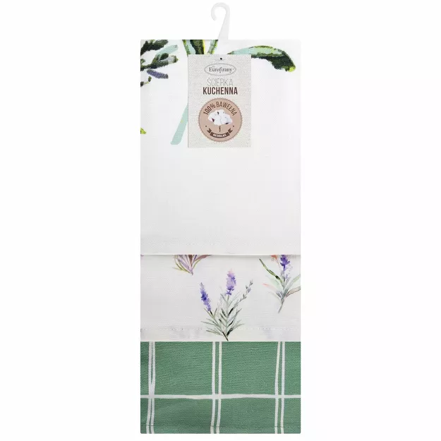 Komplet ścierek kuchennych 3x50x75 LAVENDER fioletowe w różne wzory z bawełny