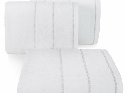 Ręcznik bawełniany 30x50 MARI biały z welurową bordiurą w pasy