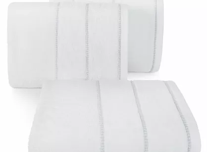 Ręcznik bawełniany 30x50 MARI biały z welurową bordiurą w pasy