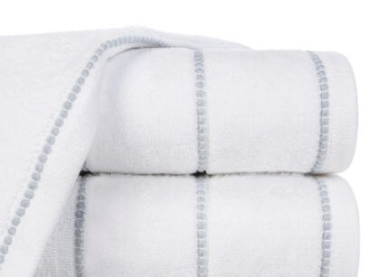 Ręcznik bawełniany 30x50 MARI biały z welurową bordiurą w pasy
