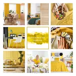 Zasłona na taśmie 140x270 ELINA biała z mikrofibry z nadrukiem musztardowych liści Design 91 - 16