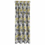 Zasłona na taśmie 140x270 ELINA biała z mikrofibry z nadrukiem musztardowych liści Design 91 - 19