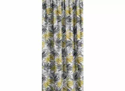 Zasłona gotowa na taśmie 140x270 ELINA biała z mikrofibry z nadrukiem musztardowych liści Design 91