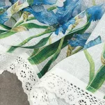 Zazdrostka gotowa w tunelu 150x30 ALA biała z etaminy z wzorem niebieskich kwiatów i bawełnianą koronką - 9