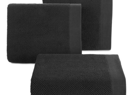 Ręcznik bawełniany 70x140 RISO czarny o ryżowej strukturze z gładką bordiurą