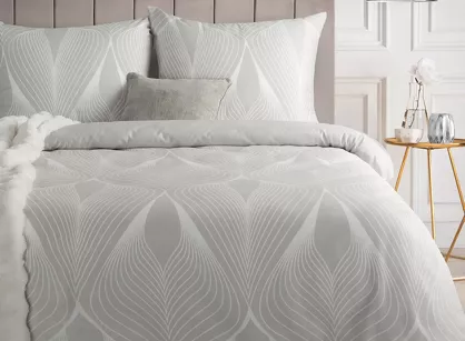 Pościel satynowa 220x200 SPRING 88 jasny szary z motywem geometrycznym z kolekcji Classic