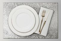 Podkładka dekoracyjna 30x45 MELANIE srebrna prostokątna z ażurowym wzorem listków - 2