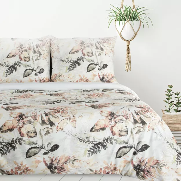 Pościel z mikrowłókna 220x200 ARINA biała z nadrukiem kwiatowym Design 91