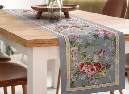 Bieżnik gobelinowy 45x140 4088 popielaty różowy wzór kwiatu wiśni